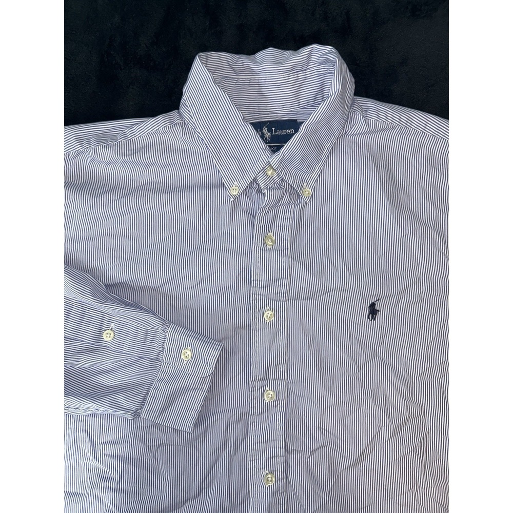 Polo Ralph Lauren Button Down Shirt Mens Large Blue White Stripe Blake Blue Pony